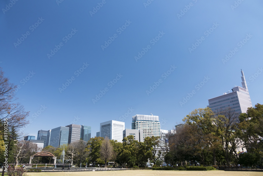 日比谷公園から望む丸の内高層ビル群