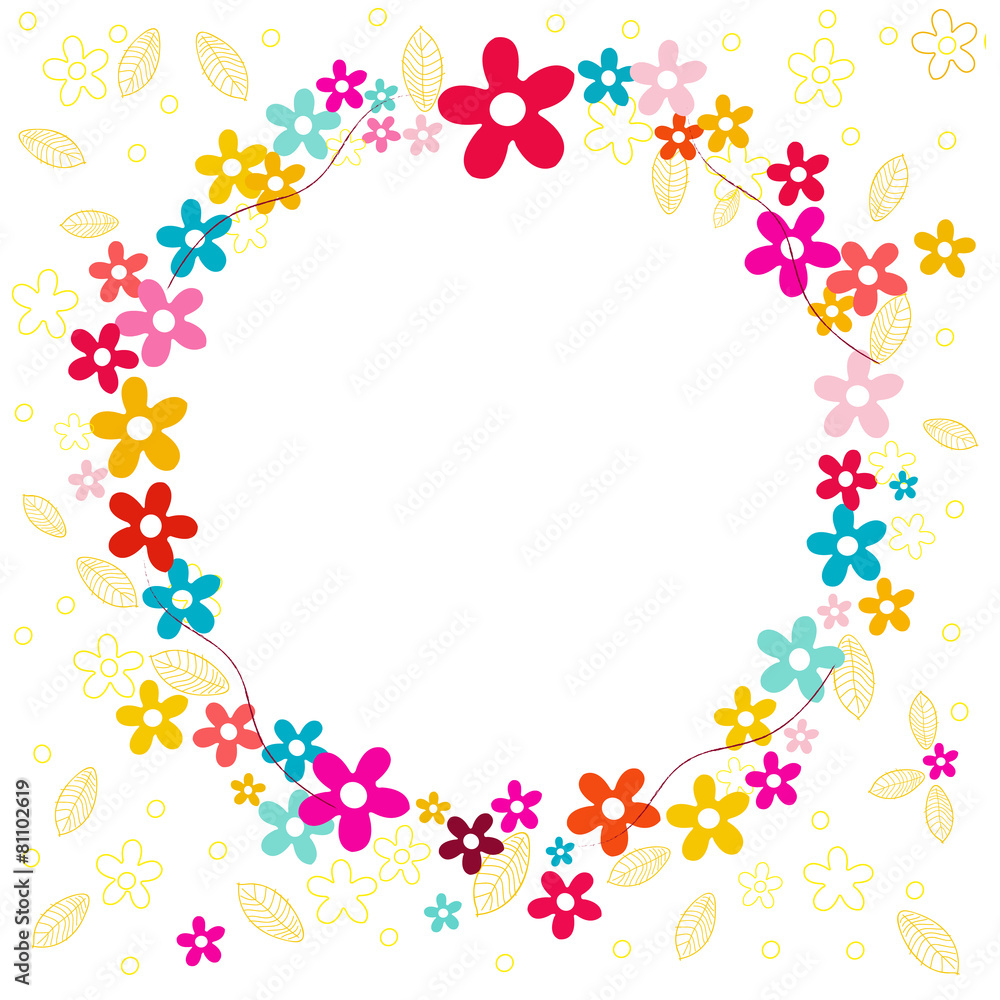 Colorful spring flowers circle vector background