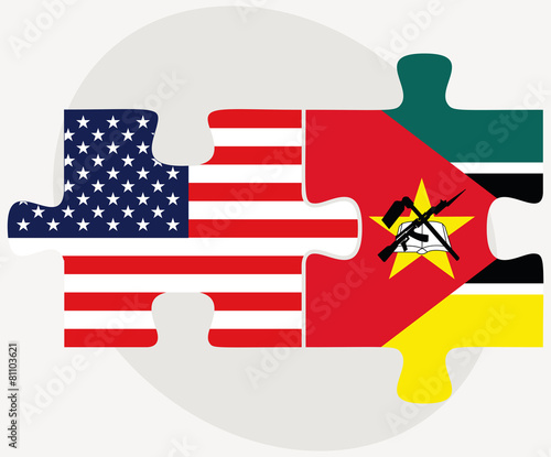 USA and Mozambique Flags in puzzle