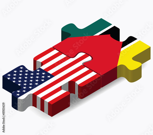 USA and Mozambique Flags in puzzle