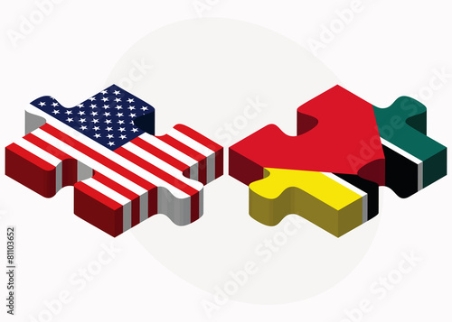 USA and Mozambique Flags in puzzle