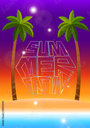 Tropical paradise night party on summer with text
