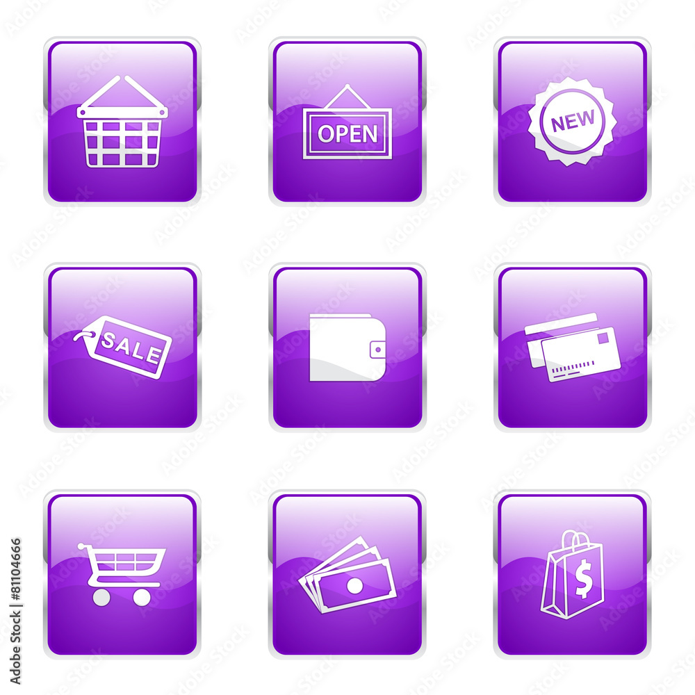 Shopping Sign Square Vector Violet Icon Design Set 2 Shopping Sign Square Vector Violet Icon Design Set 2