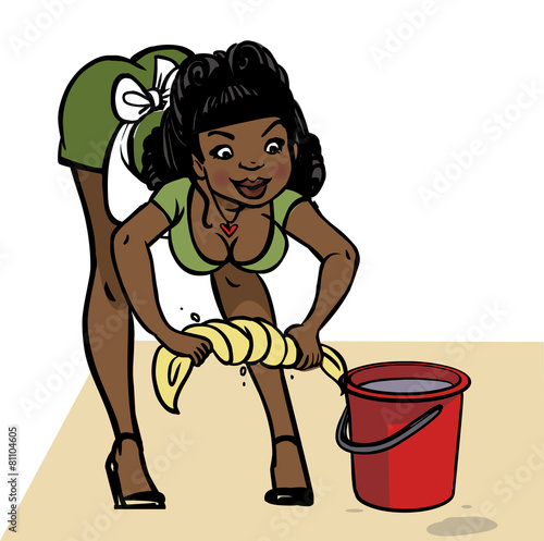 Funny vector cartoon girl in pin-up style isolated background