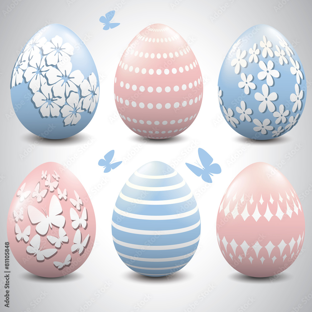 Baby blue and baby pink Easter eggs.