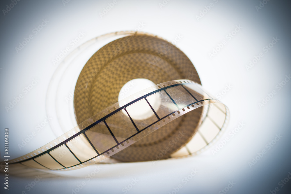 35mm movie reel with selective focus on film vintage color look Stock Photo
