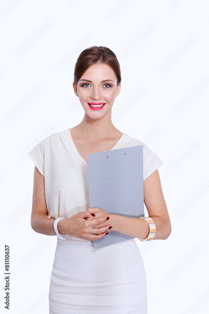 Portrait of a young woman working at office with folder Portrait of a young woman working at office with folder