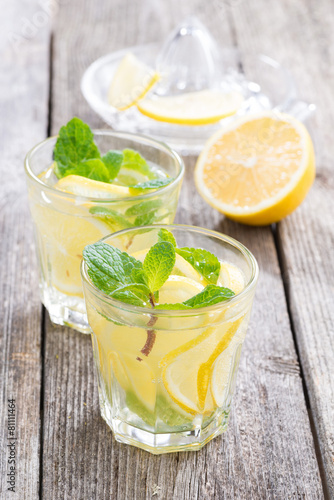 refreshing mint lemonade on a wooden table, vertical