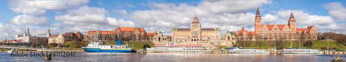 Panoramic view of Szczecin city waterfront by the Odra River, Poland.