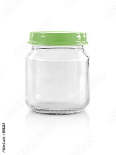 Clear glass bottle with green pastel cap isolated on white backg