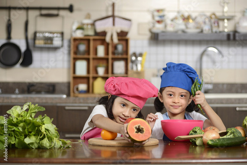 Little Girls Preparing Healthy Food