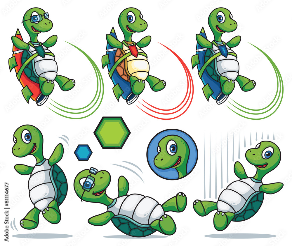 Naklejka premium Cartoon Turtle Character Set