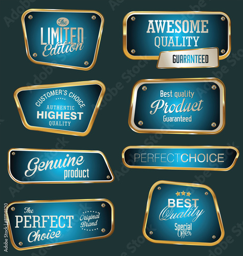 Premium quality gold and blue labels