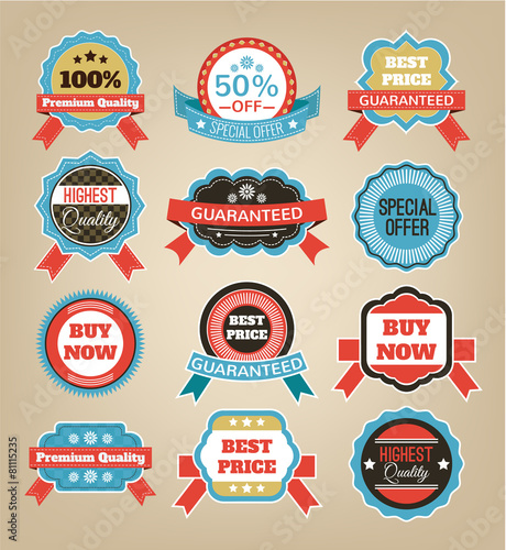 Vector vintage badges, stickers, ribbons, banner