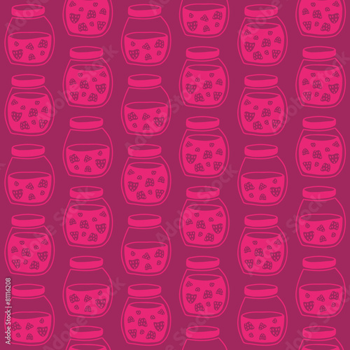 Red Pink seamless pattern with the Strawberry jam jars.