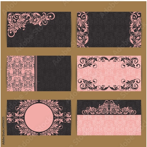 Set of floral vintage business invitations cards