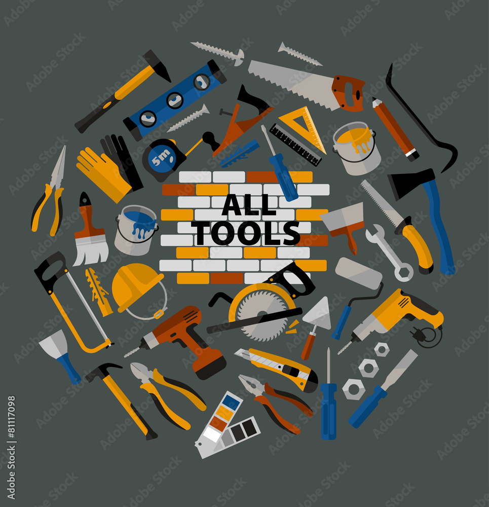 Buildings tools icons set. Buildings tools icons set.