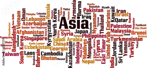 Countries in Asia word cloud concept. Vector illustration