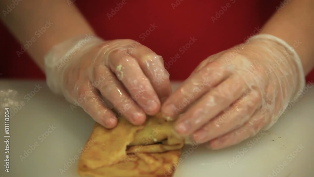 chef women hands cooking boiled eggs with onion filled pancakes chef women hands cooking boiled eggs with onion filled pancakes