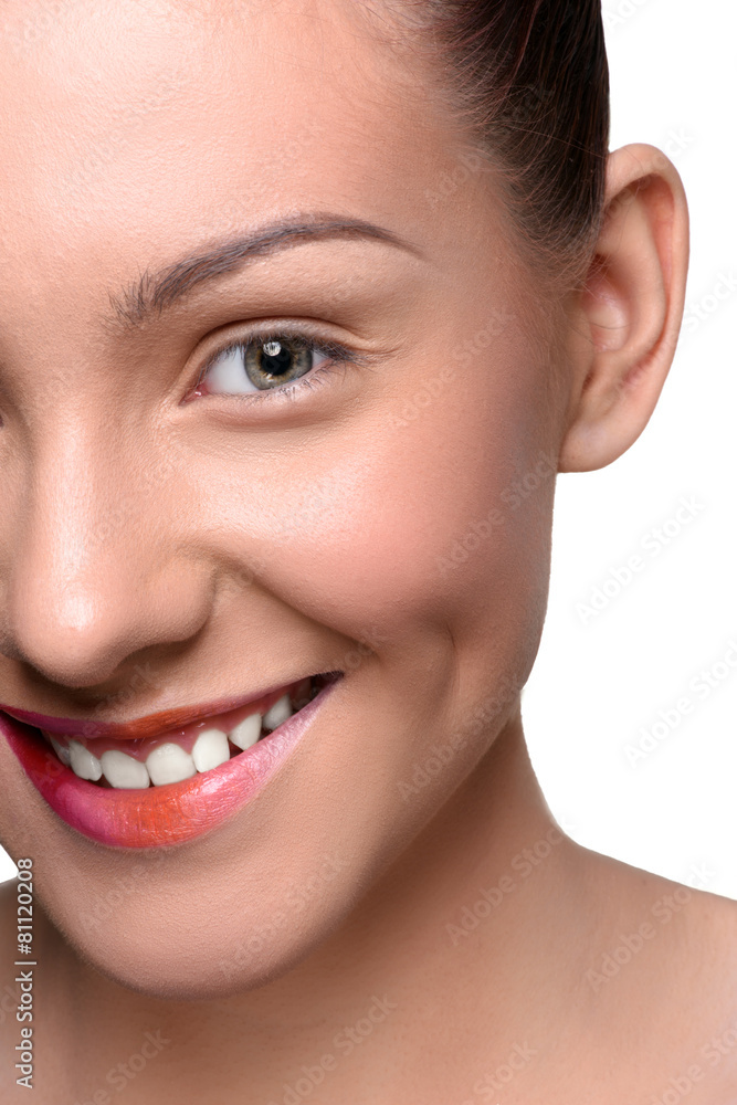 Half face of cheerful, happy young woman with colorful lips Half face of cheerful, happy young woman with colorful lips