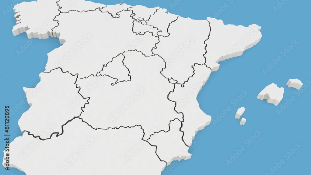 Three-dimensional map of Spain. 3d Three-dimensional map of Spain. 3d