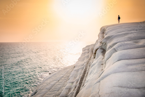 Konstfotografi White beach. Scala dei Turchi in sunset on Sicily, Italy.
