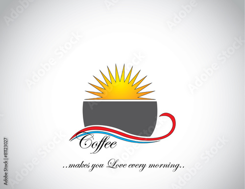 awesome fresh coffee in a black dark cup with with a bright oran