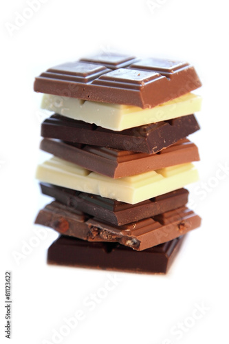 Chocolate selection in white isolated background