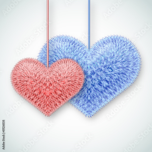 Valentine background. Two fluffy hearts.