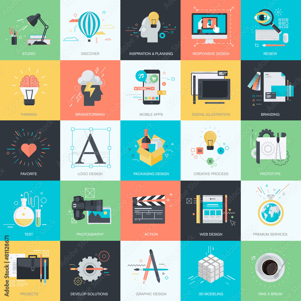 Set of flat design concept icons for graphic and web design Set of flat design concept icons for graphic and web design