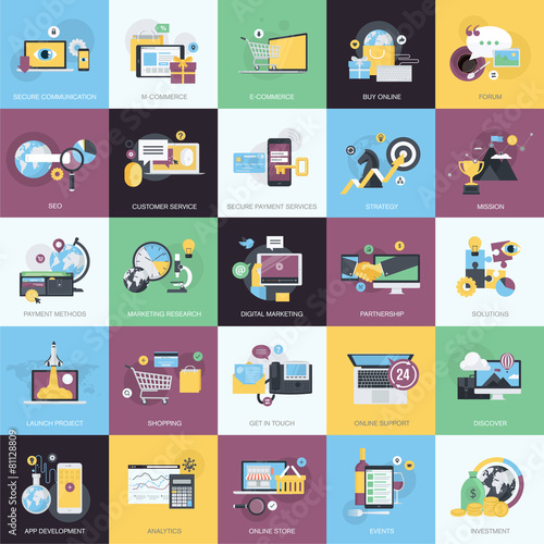 Flat design icons for e-commerce and m-commerce