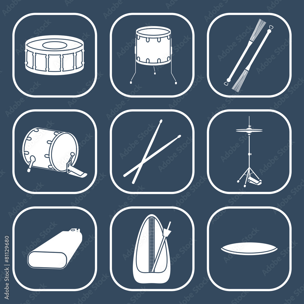 Drum icons. Silhouette. Flat design. vector Stock 벡터 Adobe Stock