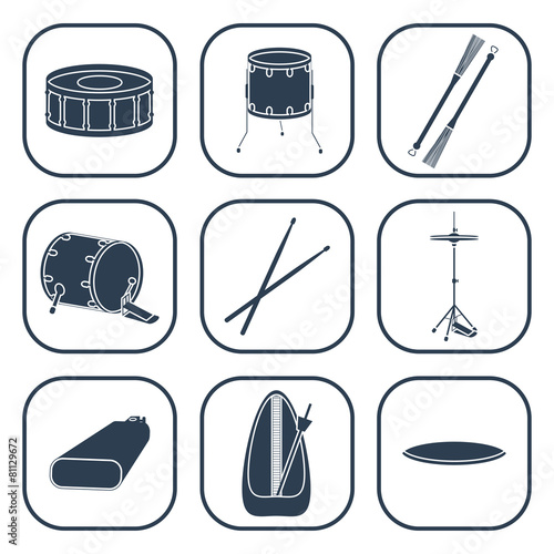 Drum icons. Silhouette. Isolated. vector