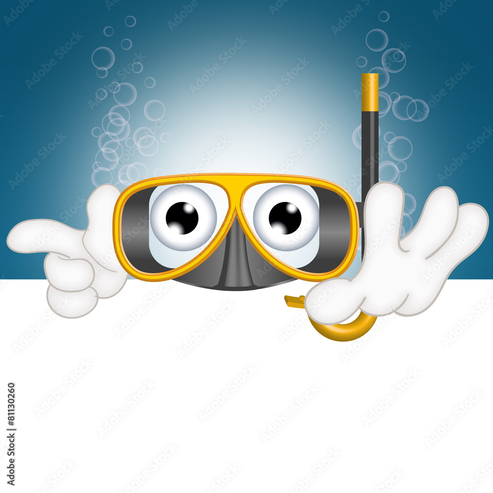 Fototapeta premium Funny diving mask cartoon advertising space placeholder