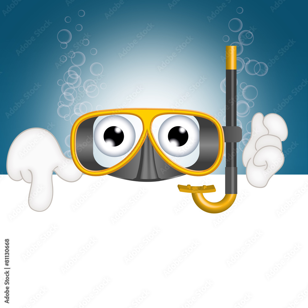 Fototapeta premium Funny diving mask cartoon advertising space placeholder