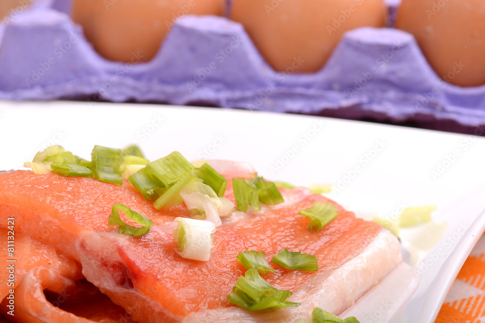 Slice of red fish salmon and eggs Slice of red fish salmon and eggs