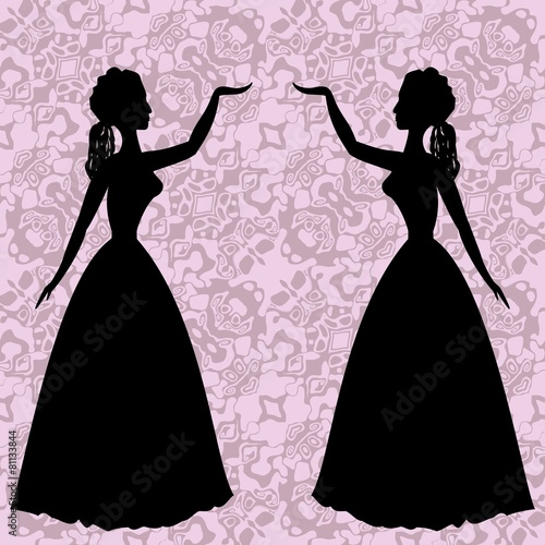 Mirror silhouettes dancing women in vintage rococo style