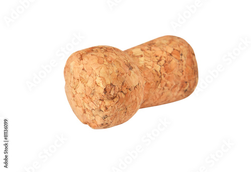 Cork from champagne bottle, isolated on white background