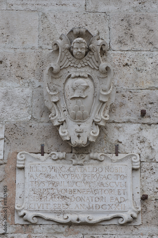 Palazzo dell,Arengo, Ascoli Piceno, carved Coat of Arms