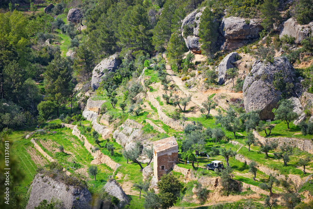 View of rocky area near Margalef village in Catalonia, Spain