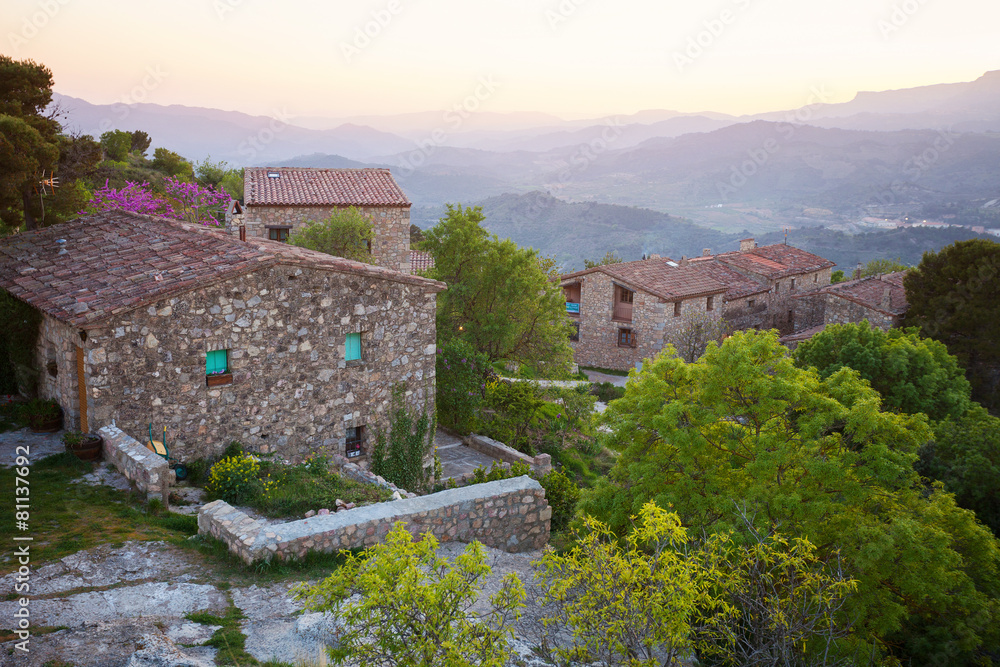Stone buildings in Siurana mountainous village, Spain