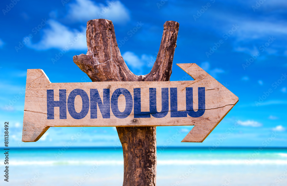 Honolulu sign with a beach background