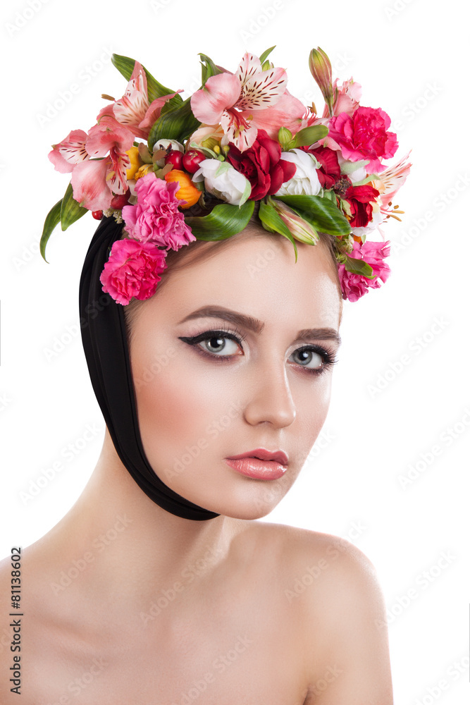Beauty Spring Girl with Flowers Hair Style