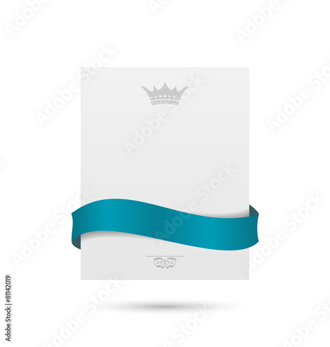 White card with blue ribbon and crown for your holiday