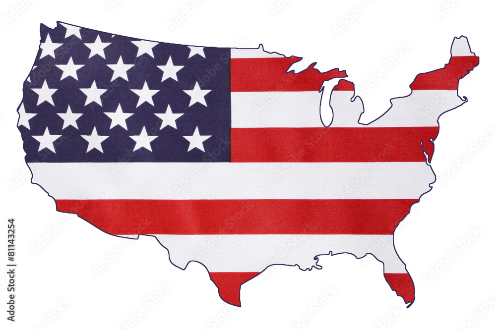 USA Stars and Stripes flag within outline of USA map. USA Stars and Stripes flag within outline of USA map.