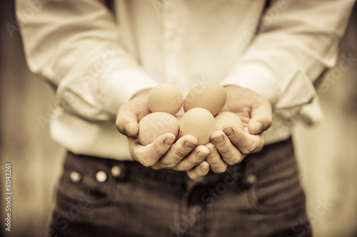 Closeup of Farmer Holding Eggs