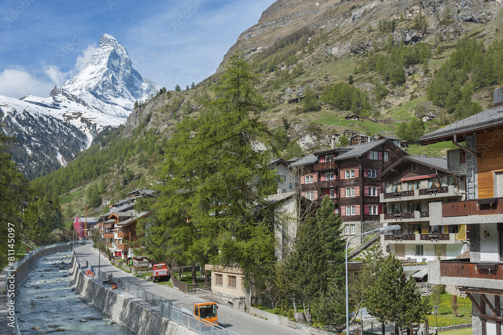 Mountain Matterhorn and Resort Town Zermatt, Switzerland