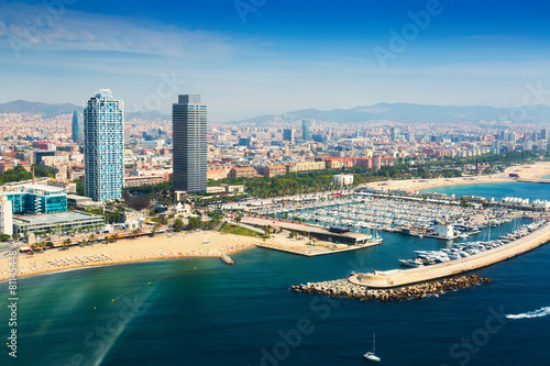  aerial view of Port Olimpic from helicopter. Barcelona © JackF