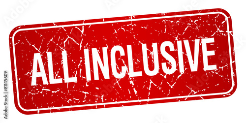 all inclusive red square grunge textured isolated stamp