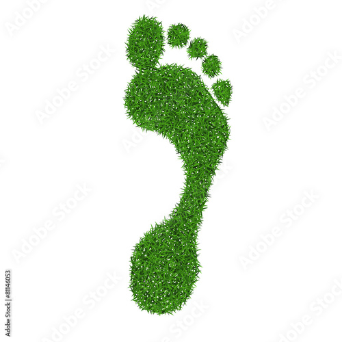 Green grass print of human foot